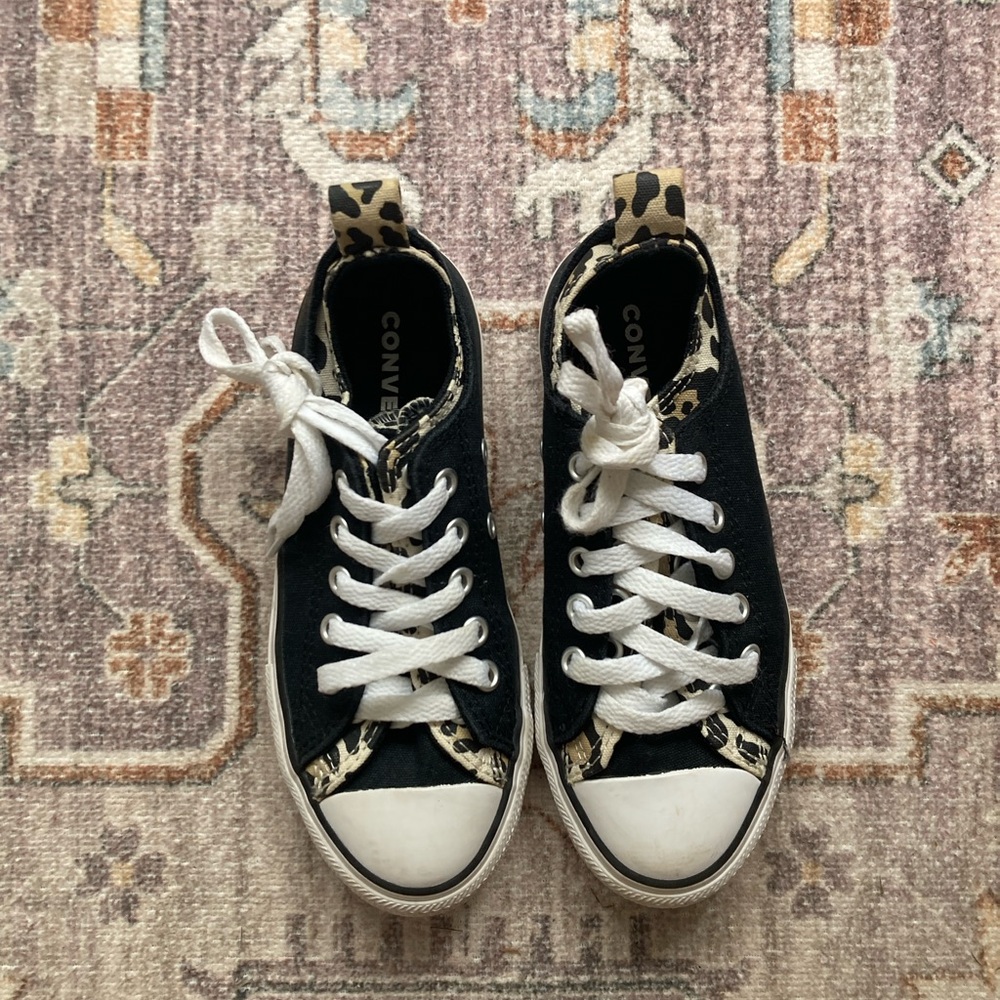 Kids Converse Black Sneakers with Leopard Accents